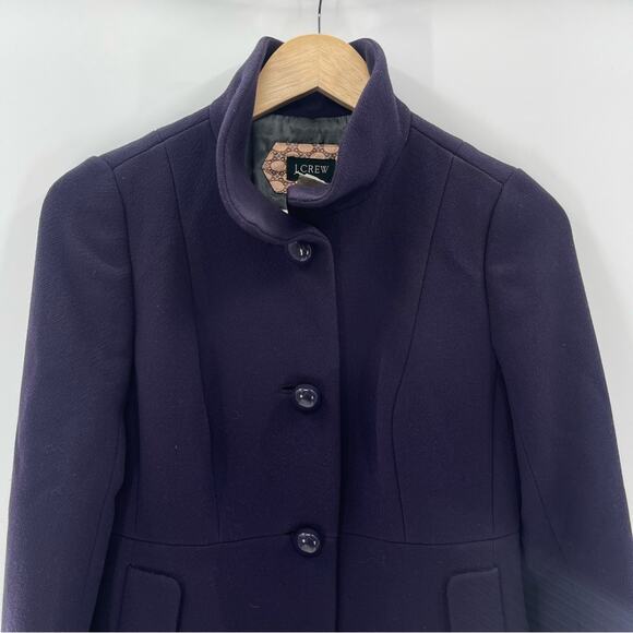 J. Crew Eggplant Purple Wool Longline Pea Coat Preppy Quiet Luxury Jacket Size 2 - Picture 2 of 11